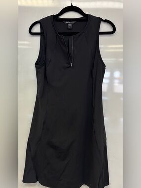 Athleta Ace Tennis Dress Black Sleeveless Zip Front Athletic Dress Size Small